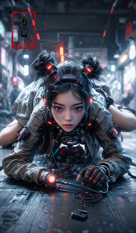 606247209521968568-2681774802-CG masterpiece, 3D Chinese girl, angelic face, techno-cool style, dressed in cyberpunk mixed with Chinese style clothing, crouch.jpg